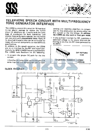 LS356AB datasheet - TELEPHONE SPEECH CIRCUIT WITH MULTIFREQUENCY TONE GENERATOR INTERFACE