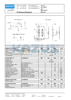 MK23-35-A-2 datasheet - MK Reed Sensors