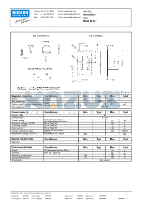 MK23-35-B-1 datasheet - MK Reed Sensors
