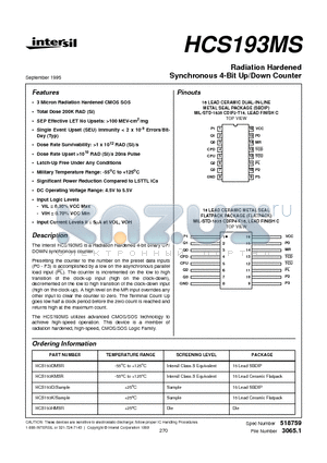 HCS193DMSR datasheet - Radiation Hardened Synchronous 4-Bit Up/Down Counter