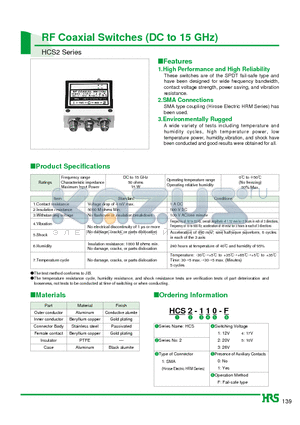 HCS2-130-F datasheet - RF Coaxial Switches (DC to 15 GHz)