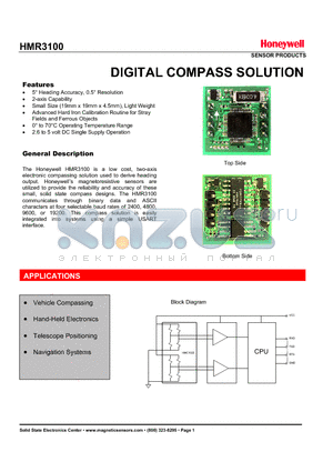 HMR3100 datasheet - DIGITAL COMPASS SOLUTION