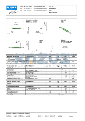 MK23-35-D-4 datasheet - MK Reed Sensor