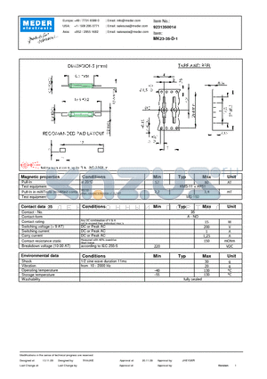 MK23-35-D-1 datasheet - MK Reed Sensor