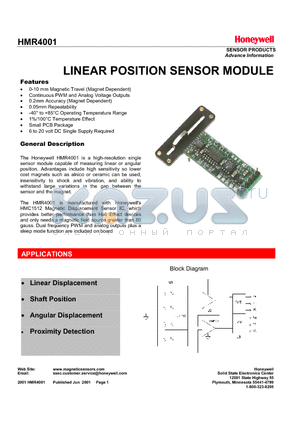 HMR4001 datasheet - LINEAR POSITION SENSOR MODULE