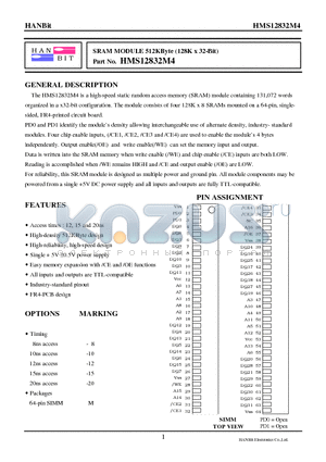 HMS12832M4-12 datasheet - SRAM MODULE 512KByte (128K x 32-Bit)