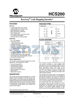 HCS200-IP datasheet - KEELOQ CODE HOPPING ENCODER