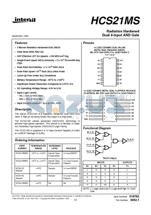 HCS21D datasheet - Radiation Hardened Dual 4-Input AND Gate