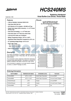 HCS240D datasheet - Radiation Hardened Octal Buffer/Line Driver, Three-State