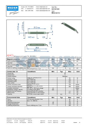 MK23-52-C-2 datasheet - MK Reed Sensor