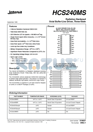 HCS240KMSR datasheet - Radiation Hardened Octal Buffer/Line Driver, Three-State