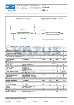 MK23-52-D-1 datasheet - MK Reed Sensor