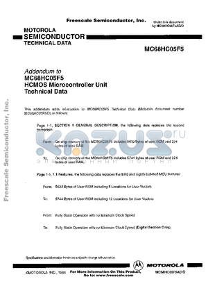 MC68HC05F5 datasheet - HCMOS Microcontroller Unit