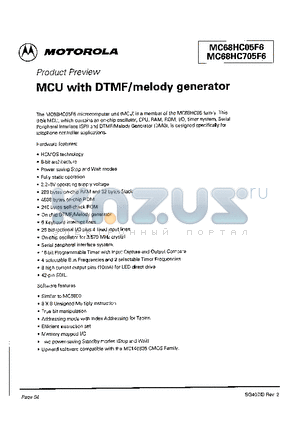 MC68HC05F6 datasheet - MCU with DTMF/melody generator