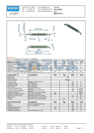 MK23-52-F-2 datasheet - MK Reed Sensor