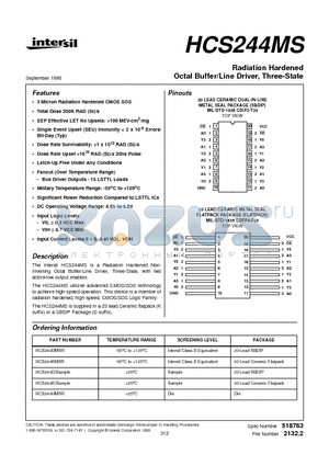 HCS244D datasheet - Radiation Hardened Octal Buffer/Line Driver, Three-State