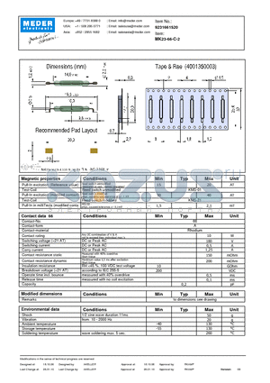 MK23-66-C-2 datasheet - MK Reed Sensors
