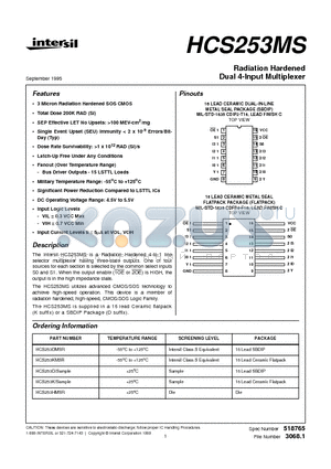 HCS253DMSR datasheet - Radiation Hardened Dual 4-Input Multiplexer