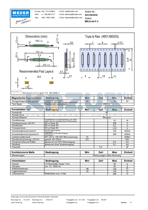 MK23-66-F-2_DE datasheet - (deutsch) MK Reed Sensor