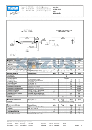 MK23-80-B-4 datasheet - MK Reed Sensors