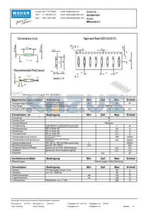 MK23-80-C-1_DE datasheet - (deutsch) MK Reed Sensor