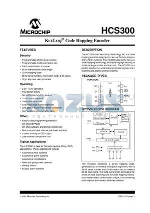 HCS300T-I/P datasheet - KEE LOQ Code Hopping Encoder