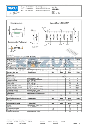 MK23-80-D-1 datasheet - MK Reed Sensor