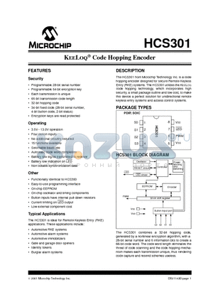 HCS301-/P datasheet - KEELOQ CODE HOPPING ENCODER