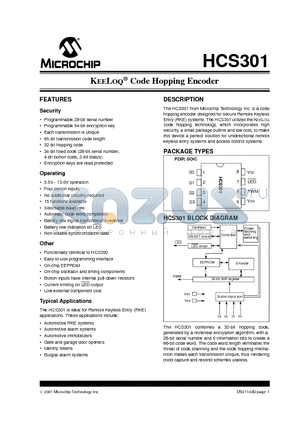 HCS301T-/P datasheet - KEELOQ CODE HOPPING ENCODER