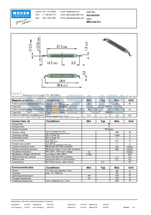 MK23-85-D-2 datasheet - MK Reed Sensor