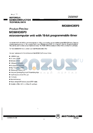 MC68HC05P3 datasheet - microcomputer unit with 16-bit programmable timer