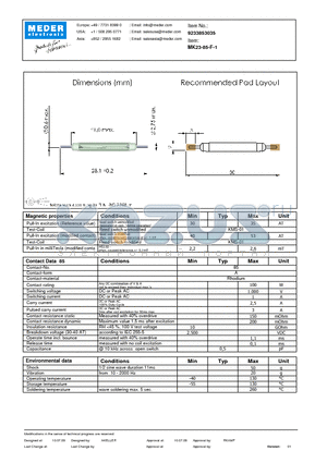 MK23-85-F-1 datasheet - MK Reed Sensor