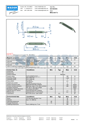 MK23-85-F-2 datasheet - MK Reed Sensor