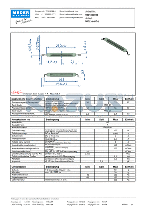 MK23-85-F-2_DE datasheet - (deutsch) MK Reed Sensor