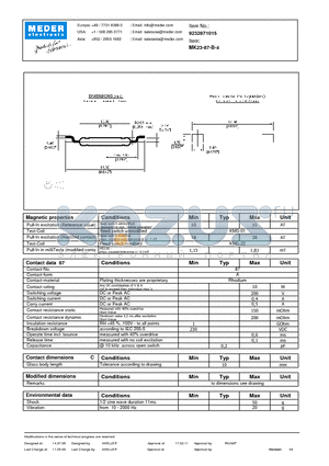 MK23-87-B-4 datasheet - MK Reed Sensors