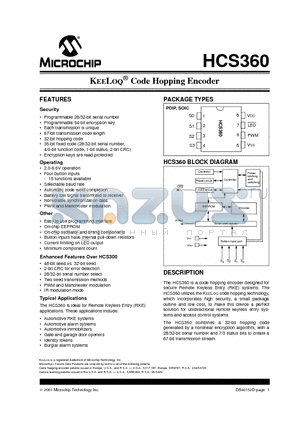 HCS360-I/P datasheet - KEELOQ^ Code Hopping Encoder