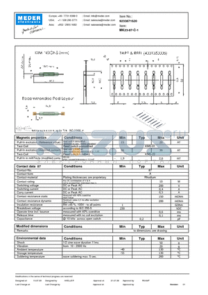 MK23-87-C-1 datasheet - MK Reed Sensor