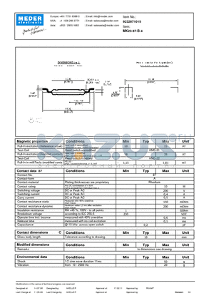 MK23-87-B-4 datasheet - MK Reed Sensor