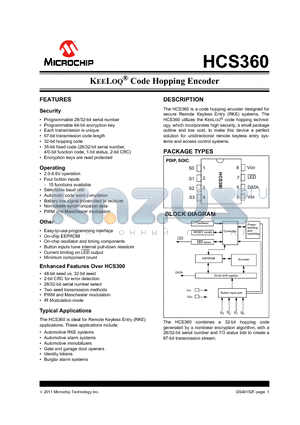 HCS360_11 datasheet - KEELOQ^ Code Hopping Encoder outline and low cost,