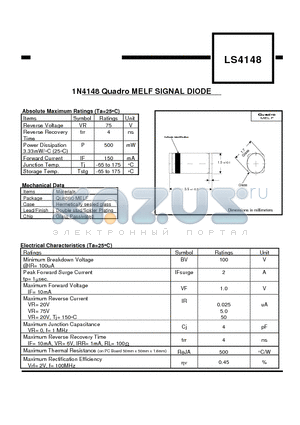 LS4148 datasheet - 1N4148 Quadro MELF SIGNAL DIODE