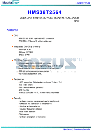 HMS38T2564 datasheet - 32bit CPU, 64Kbyte EEPROM, 256Kbyte ROM, 8Kbyte RAM