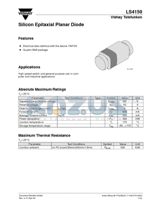 LS4150 datasheet - Silicon Epitaxial Planar Diode