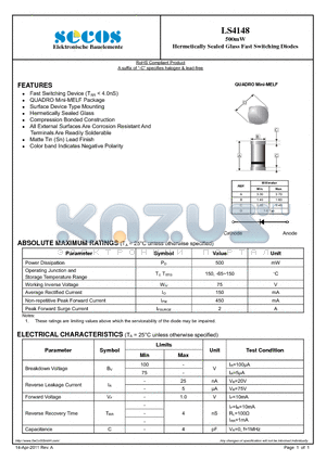 LS4148_11 datasheet - Hermetically Sealed Glass Fast Switching Diodes