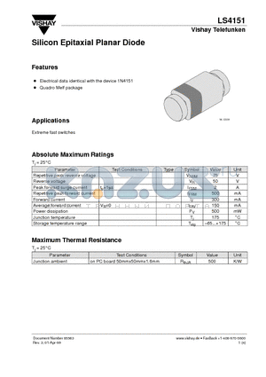 LS4151 datasheet - Silicon Epitaxial Planar Diode