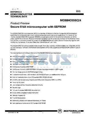 MC68HC05SC24 datasheet - Secure 8-bit microcomputer with EEPROM