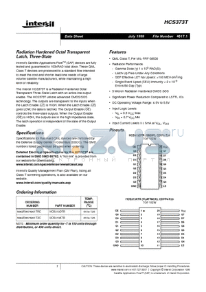 HCS373DTR datasheet - Radiation Hardened Octal Transparent Latch, Three-State
