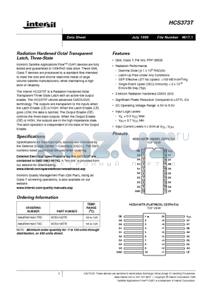 HCS373KTR datasheet - Radiation Hardened Octal Transparent Latch, Three-State