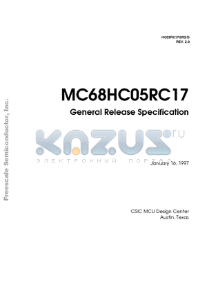 MC68HC05RC17P datasheet - General Release Specification
