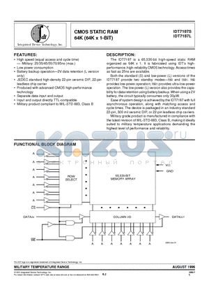 IDT7187L25L22B datasheet - CMOS STATIC RAM 64K (64K x 1-BIT)