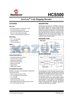 HCS500 datasheet - KEELOQ^ Code Hopping Decoder encoders to implement a unidirectional